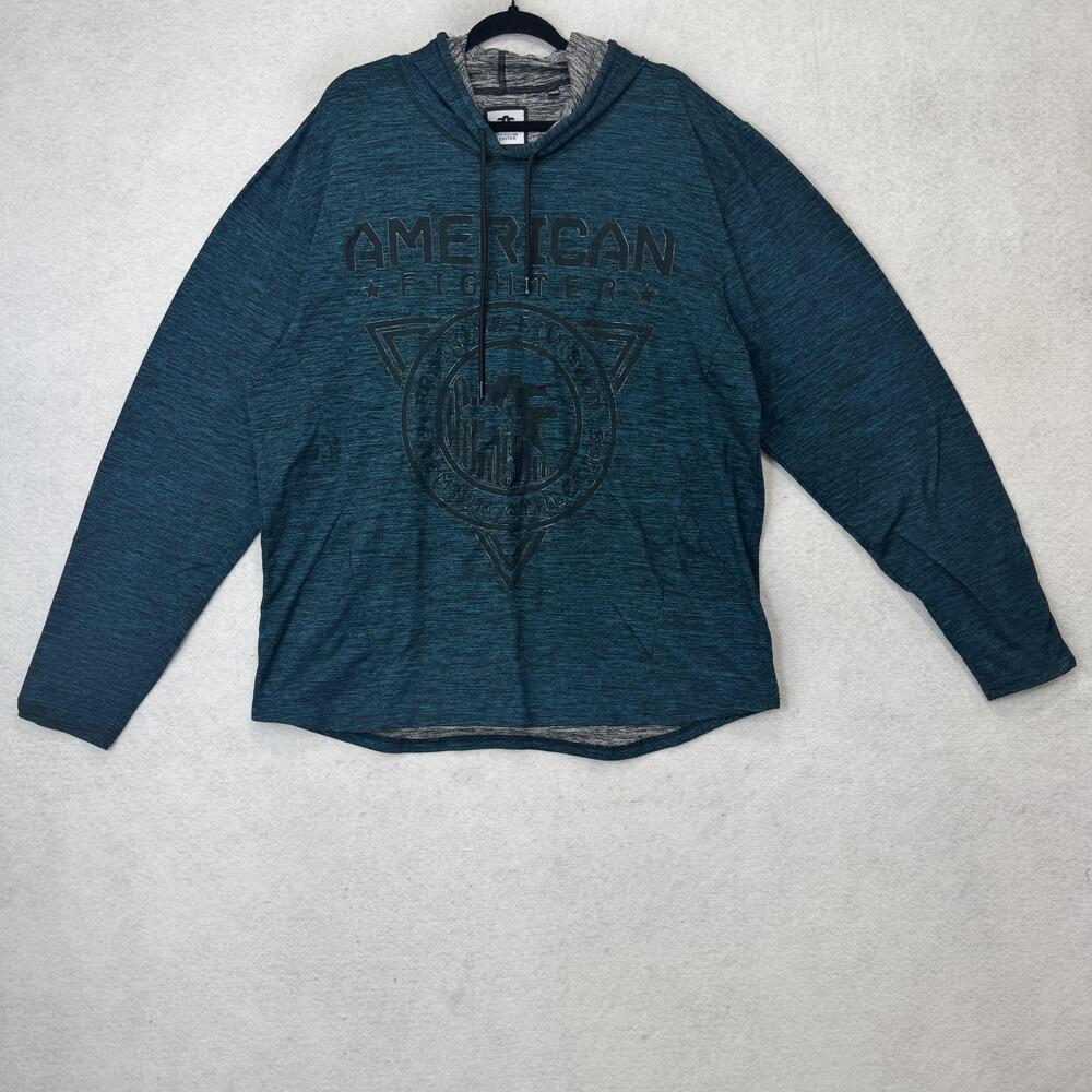 American Fighter Hoodie Mens 3XL Blue Pullover Graphic Jersey Athletic Buckle